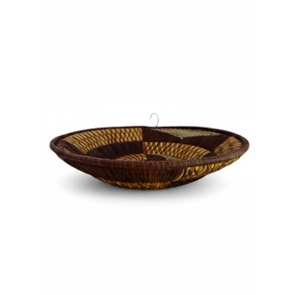 Handwoven Coil Wall Basket Decor Brown Tan Geometric Sunburst 12 Inch Round
